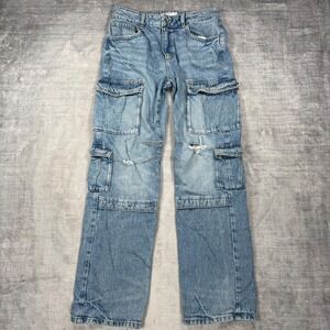 Garage Jeans Womens 03 26 Light Blue Denim Slouchy Cargo Distressed Streetwear